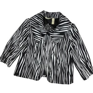 Trevan Zebra Print Textured Blazer Jacket Womens 4 Black White Collared Poly